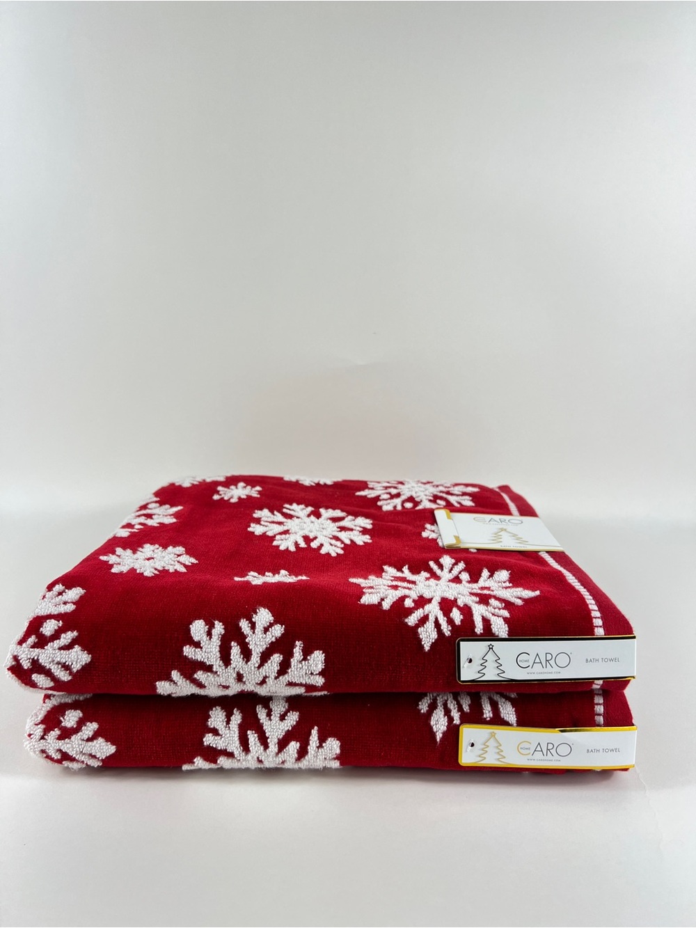 Caro Home Snowflake Holiday Bath Towels Red White Soft 100% Cotton 2 Pc NEW